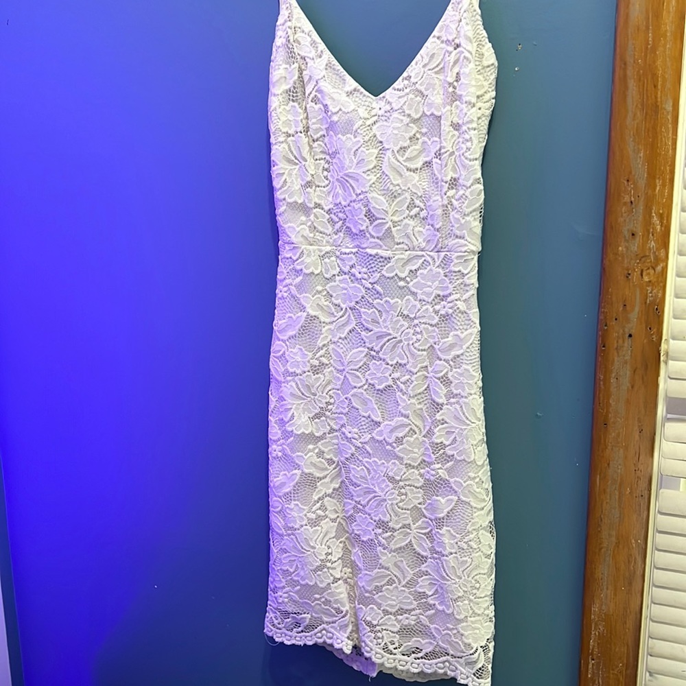 All white backless lace dress